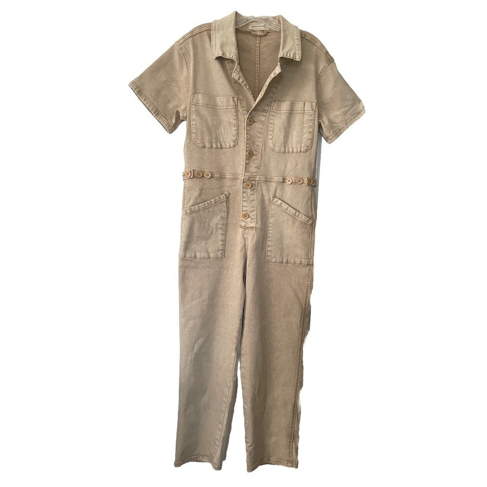 Saints &‎ Hearts Sz Small Jumpsuit Romper Tan Soft Cotton Denim